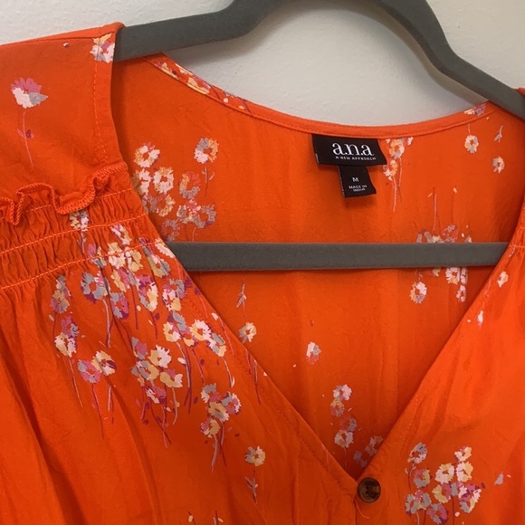 Orange Floral Short Sleeve Wide Leg Jumpsuit Elastic Waistband Size Medium - Picture 2 of 8